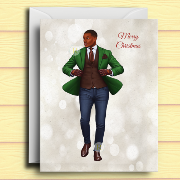 Black Man B Christmas Card